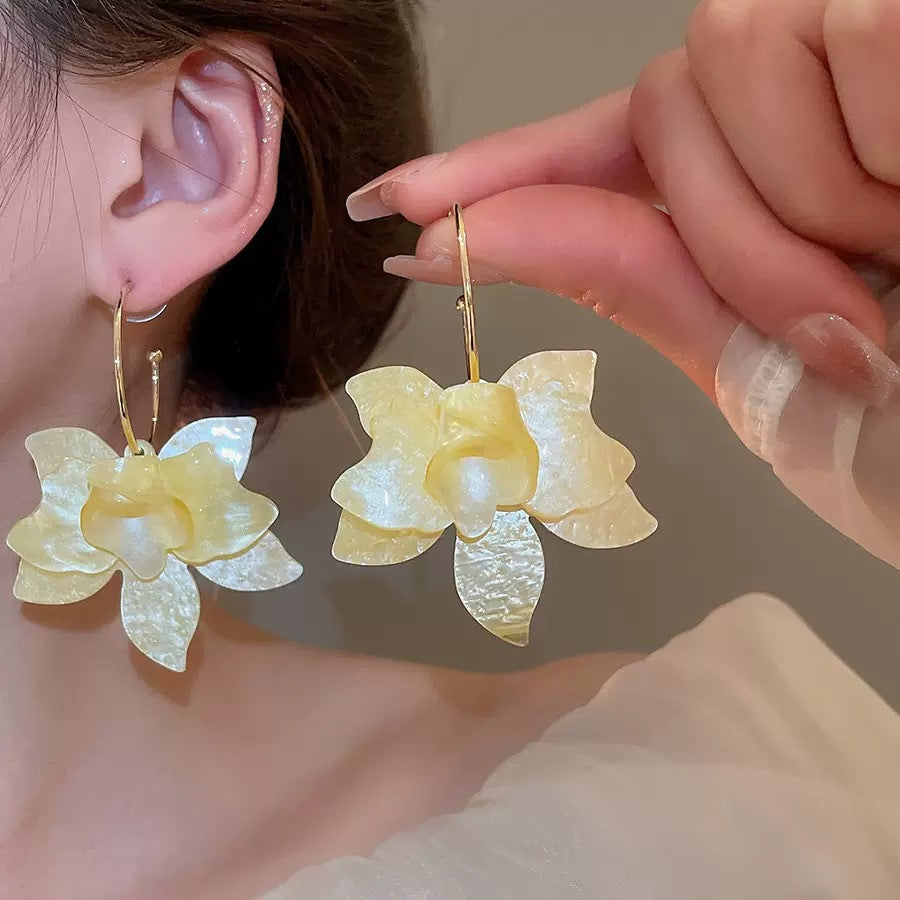 Wholesale Korean Style Fairy Floral Earrings,  Plastic Resin Electroplated,  Fashion Accessory Jewelry