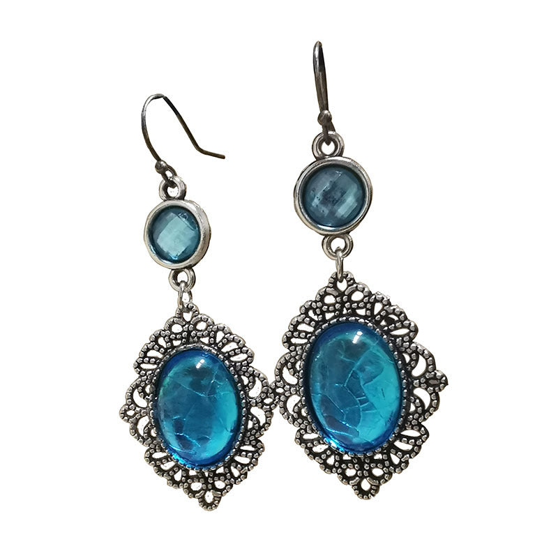 Wholesale Vintage bohemian Oval Sky Blue crack pendant earrings