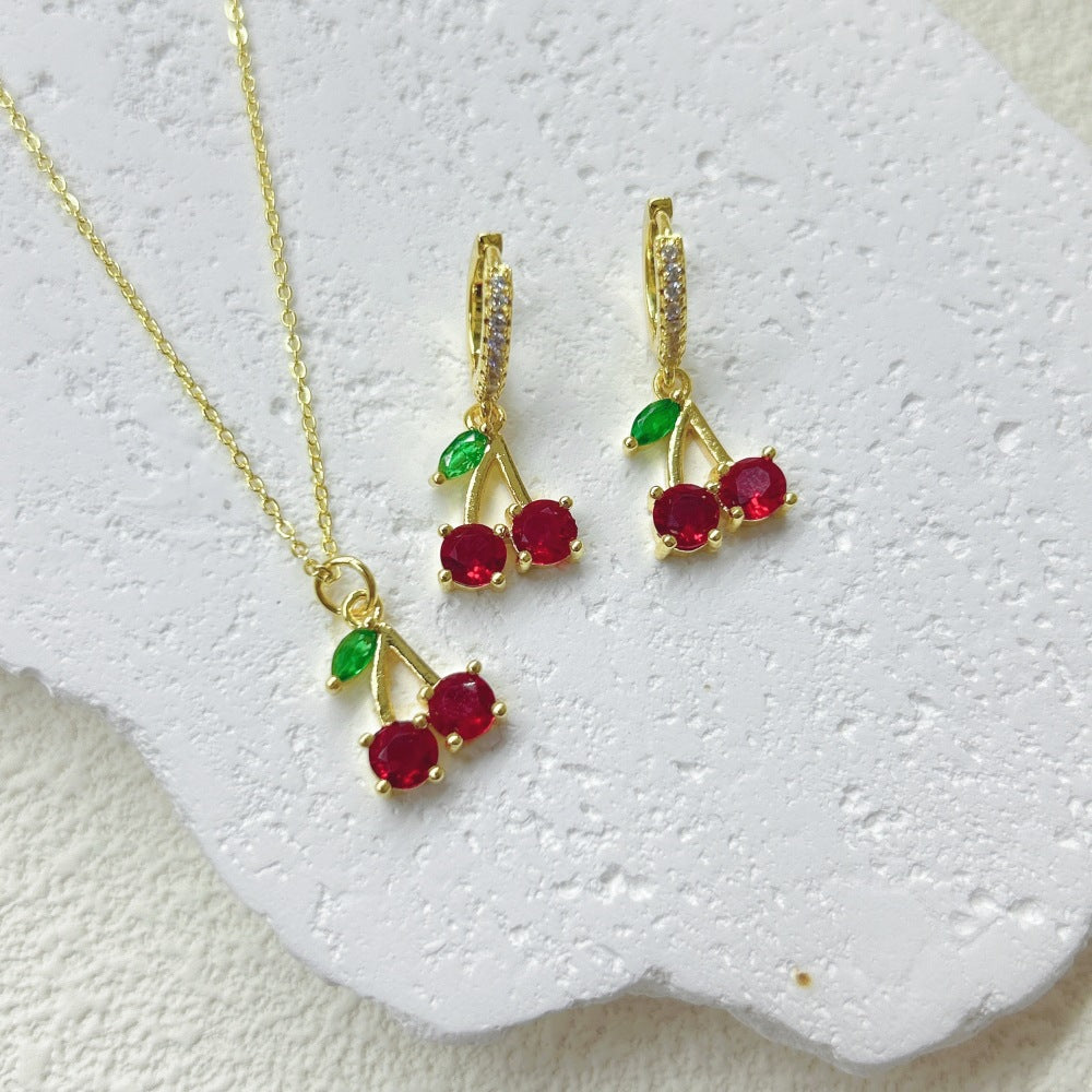 Wholesale Fruit Red Cherry Strawberry Necklace Earrings Jewelry Set
