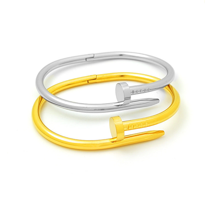 Wholesale Fashion Nail Titanium Steel Gold Plated Bracelet ACC-BT-Liyan008