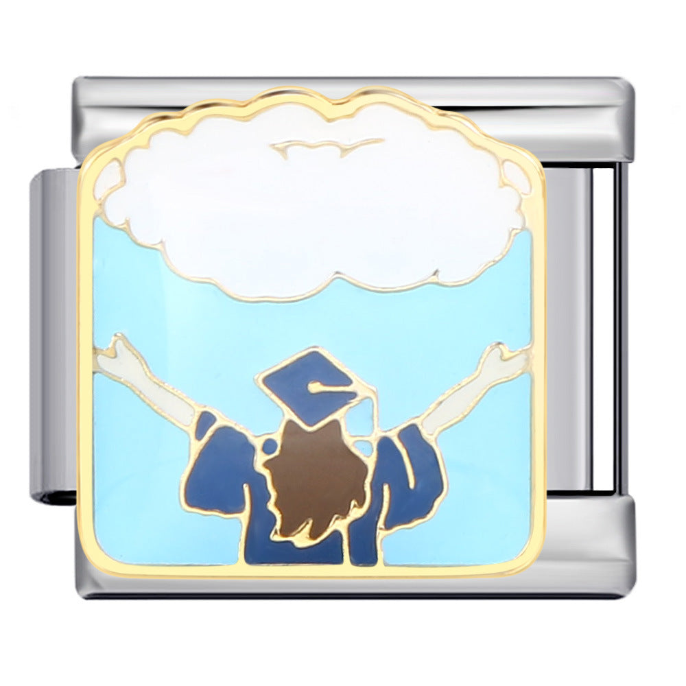 Wholesale Italian Charm Bracelet 9mm DIY Splicing Removable Gold Plated Oil Drop Cartoon Stainless Steel Composable Bracelet