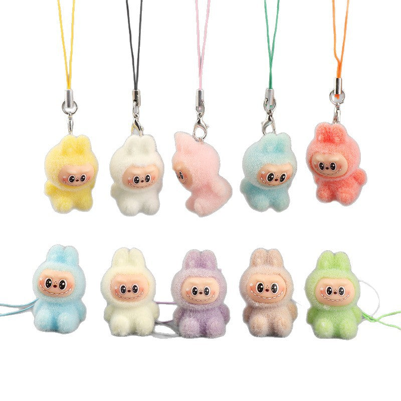 Wholesale 10pcs flocking cute cartoon keychain mobile phone chain
