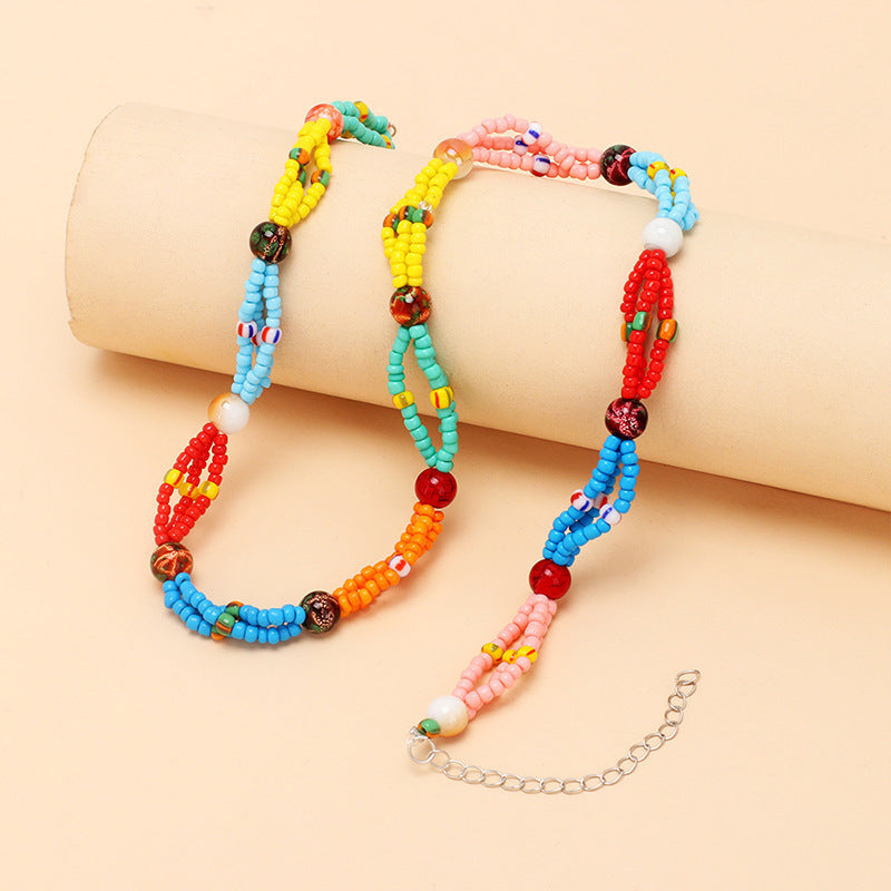 Wholesale  Beaded Necklace  Multi-layer Bohemian choker Rice Beads Clavicle Chain