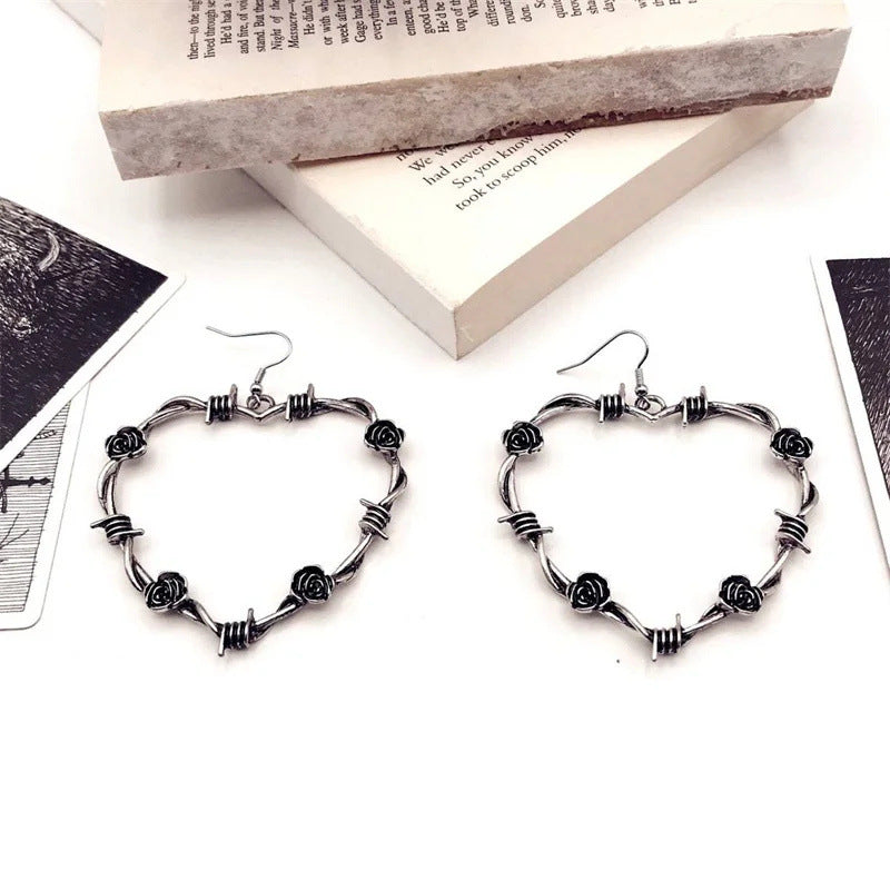 Wholesale Goth Theme Vintage Heart Rose Thorn Earrings ACC-ES-MLR001