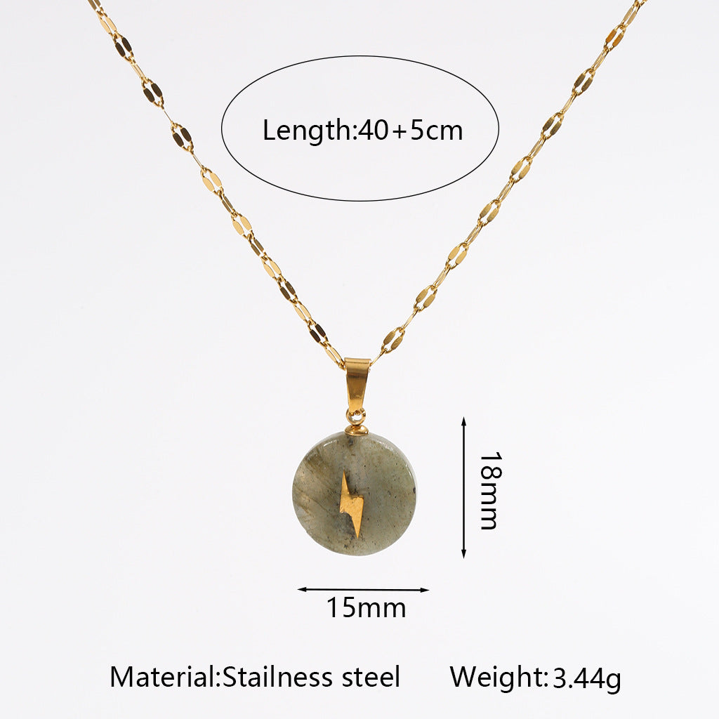 Wholesale Light Luxury Cross Pendant Necklace with Natural Stone,  Stainless Steel Handmade Chain,  Fashion Jewelry Accessory