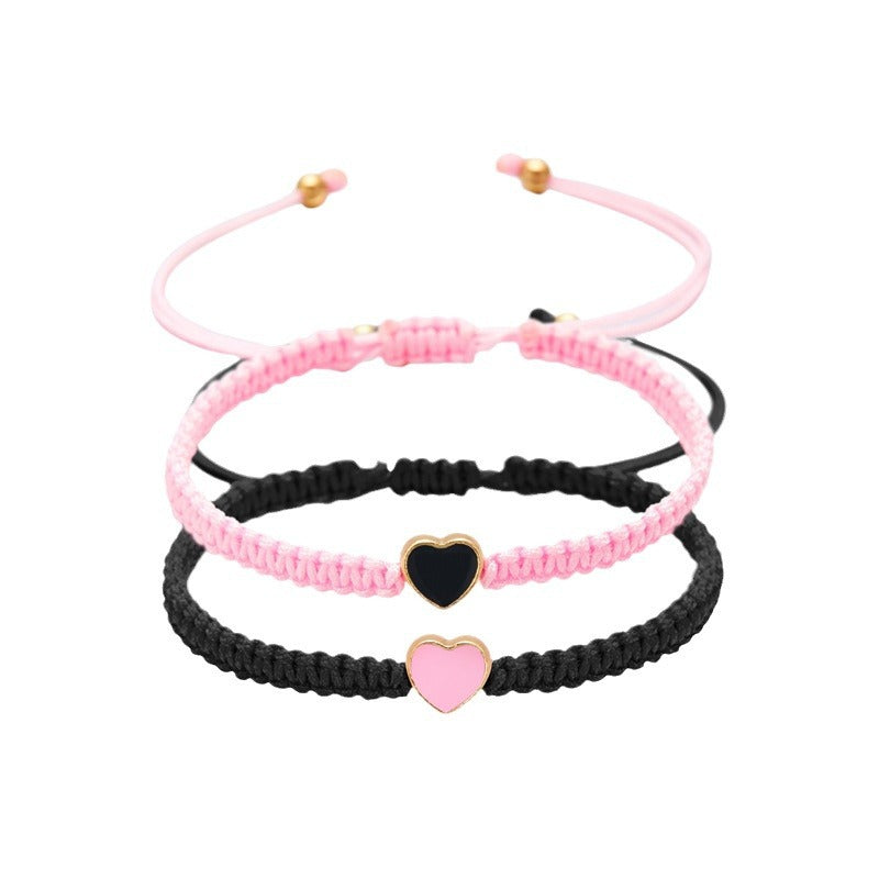 Wholesale  adjustable peach heart woven colored rope  Valentine' s Day Bracelet
