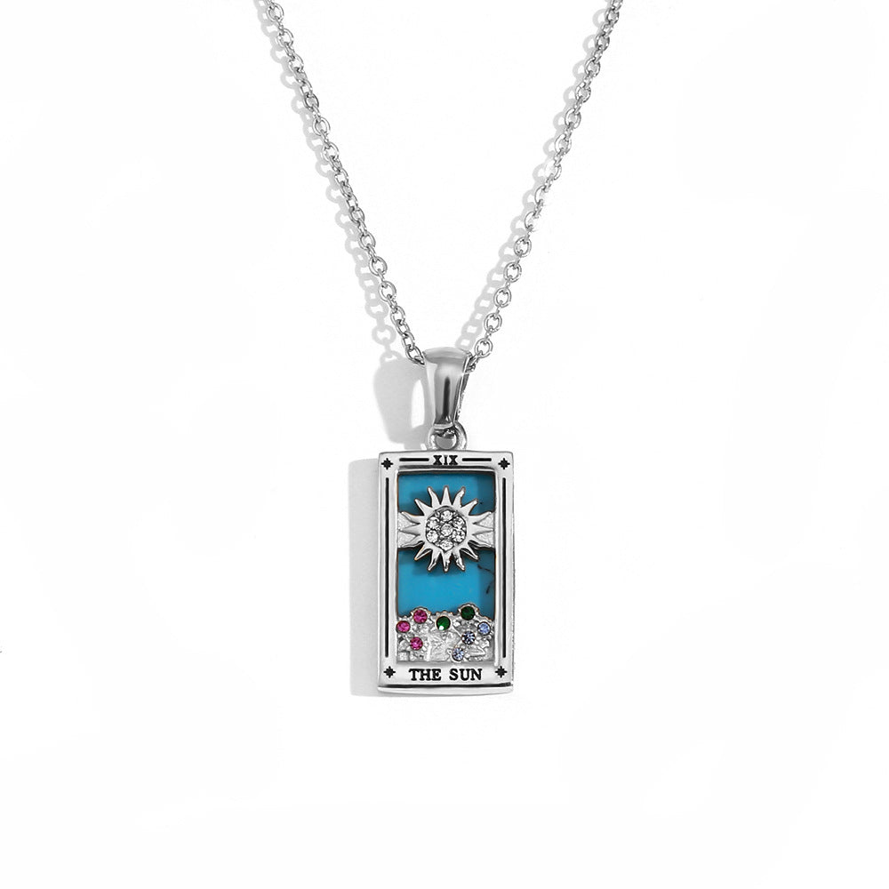 Wholesale Tarot Pendant Necklace 18K Gold Plated Stainless Steel Retro Trendy Jewelry Gift
