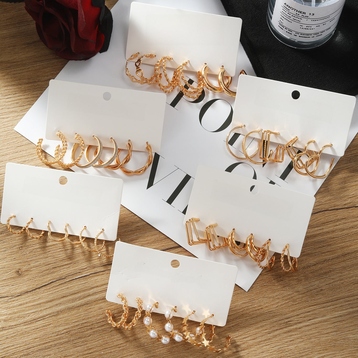 Wholesale 6pcs/set C- shaped metal texture high-grade personalized earrings