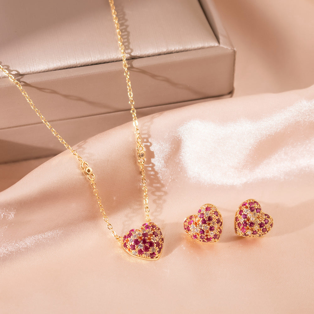 Wholesale Micro-inlaid Zircon Love Earrings Necklace  Light Luxury  Retro Jewelry