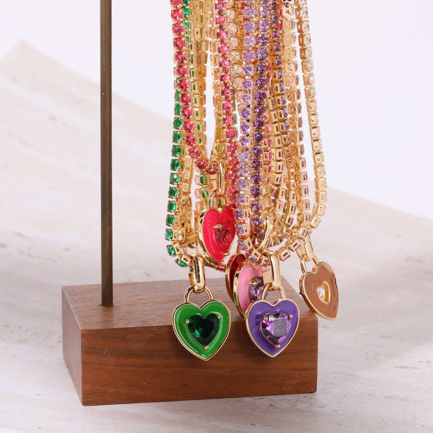 Wholesale titanium steel tennis chain colored zircon necklace emerald zircon light luxury necklace