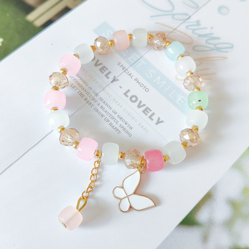 Wholesale Glass Crystal Butterfly Bracelet,  Handmade Barrel Beads Fashion Accessory for Women