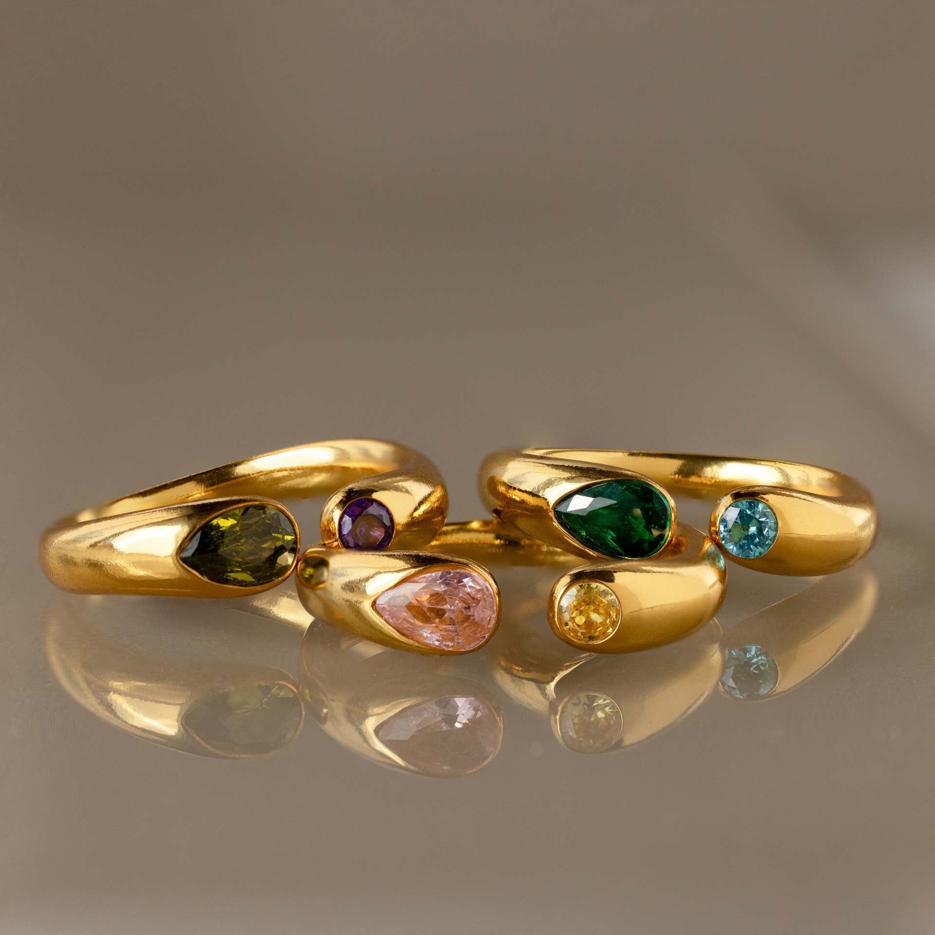 Wholesale Trendy Birthstone Ring Titanium Steel Gold Plated Geometric Oval Adjustable Fashion Accessory Resale