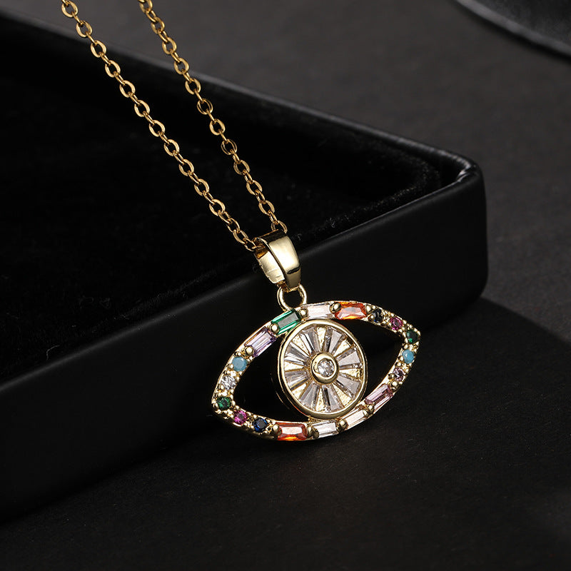 Wholesale Copper Clavicle Chain Colored Zircon Eye Pendant Evil Eye Necklaces ACC-NE-SY011