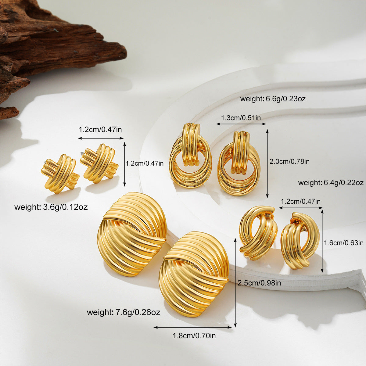 Wholesale  14k gold pleated geometric lines thread earrings