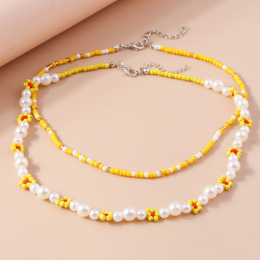 Wholesale Rice Pearl Flower Necklace Set ACC-NE-YueSen029