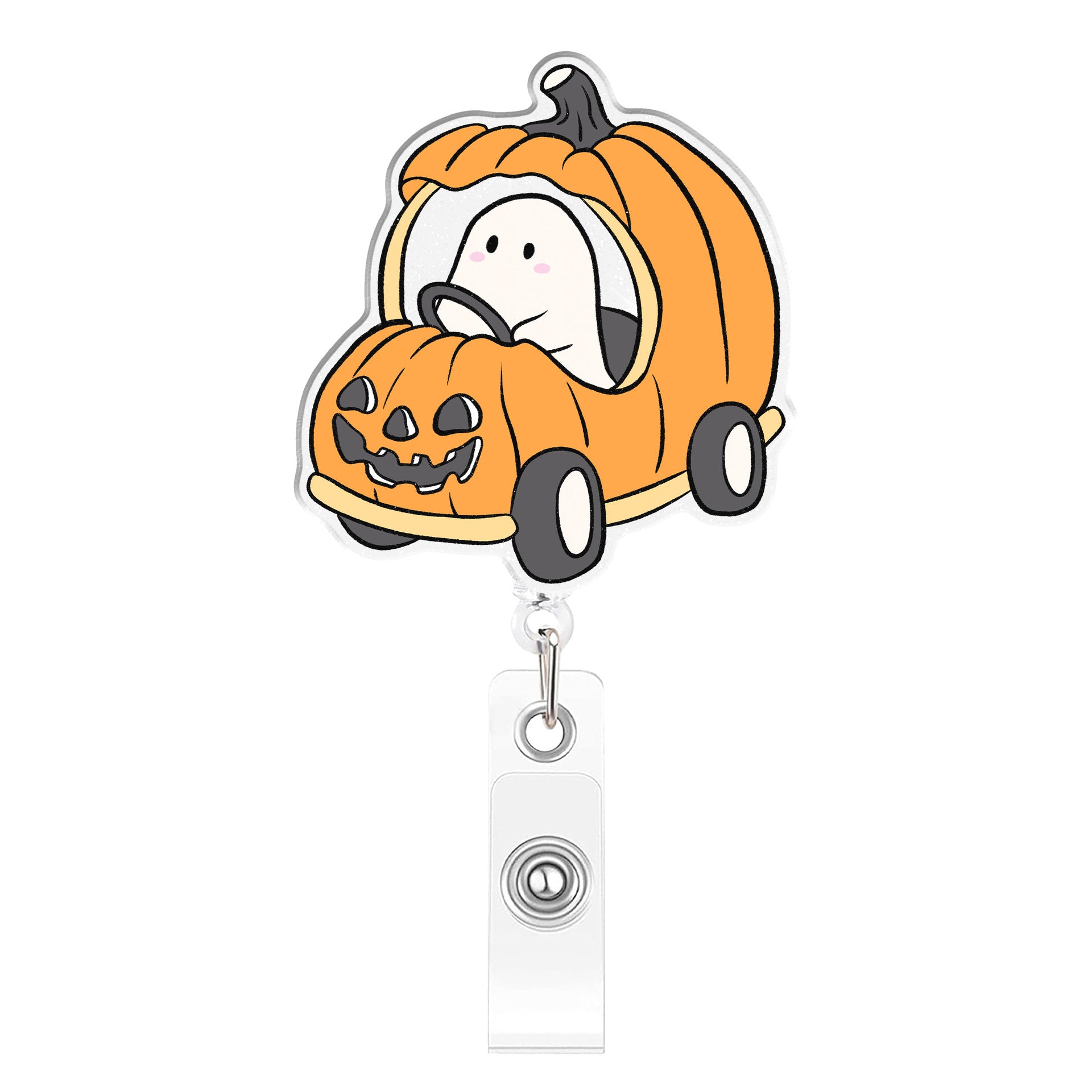 Wholesale  Ghost Cute Cartoon Acrylic Easy-Pull Buckle Retractable ID Card Holder Able Office Badge Decoration