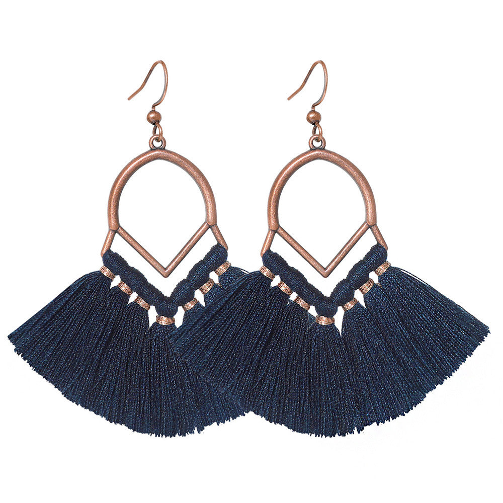 Wholesale Bohemian Fan Shaped Long Tassel Earrings