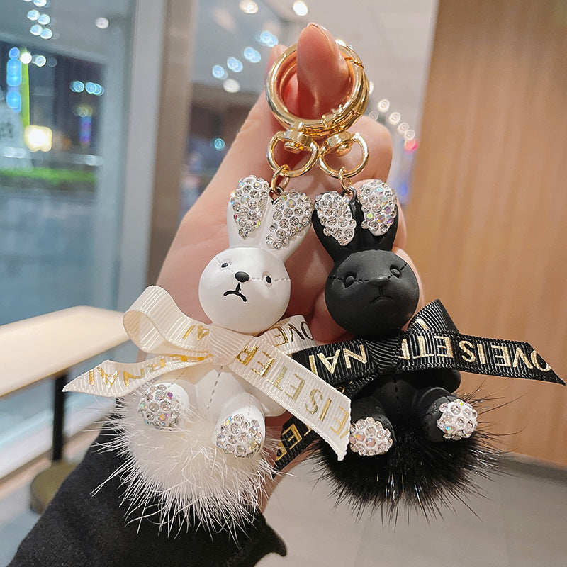 Wholesale Cartoon Fur Ball Dot Diamond Rabbit Zinc Alloy Keychain Lanyard Keychain ACC-KC-ShuoT019