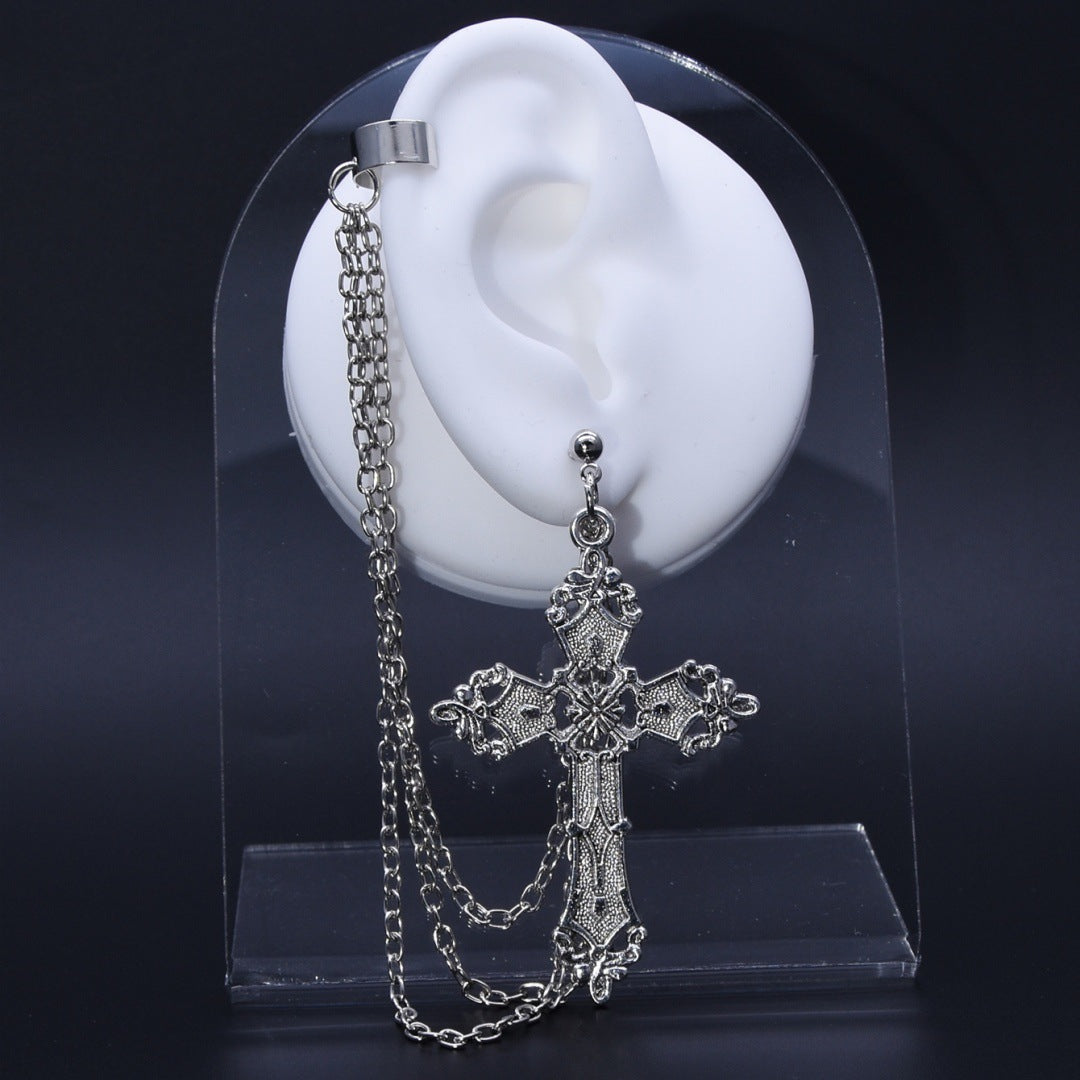 Wholesale  retro gothic punk style inlaid gemstone cross pendant necklace