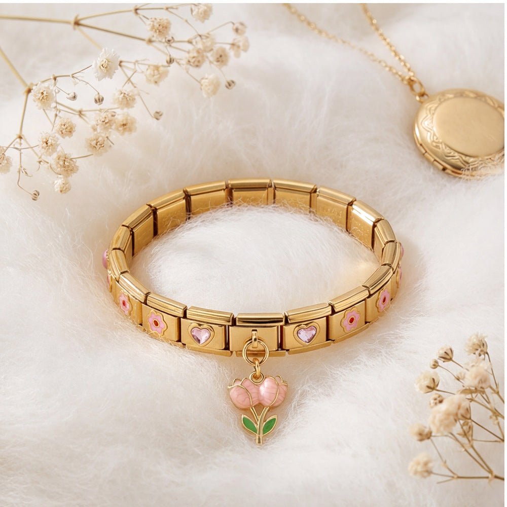 Wholesale Italian Modular Gold Plated Enamel DIY Bracelet Set Jewelry Accessory