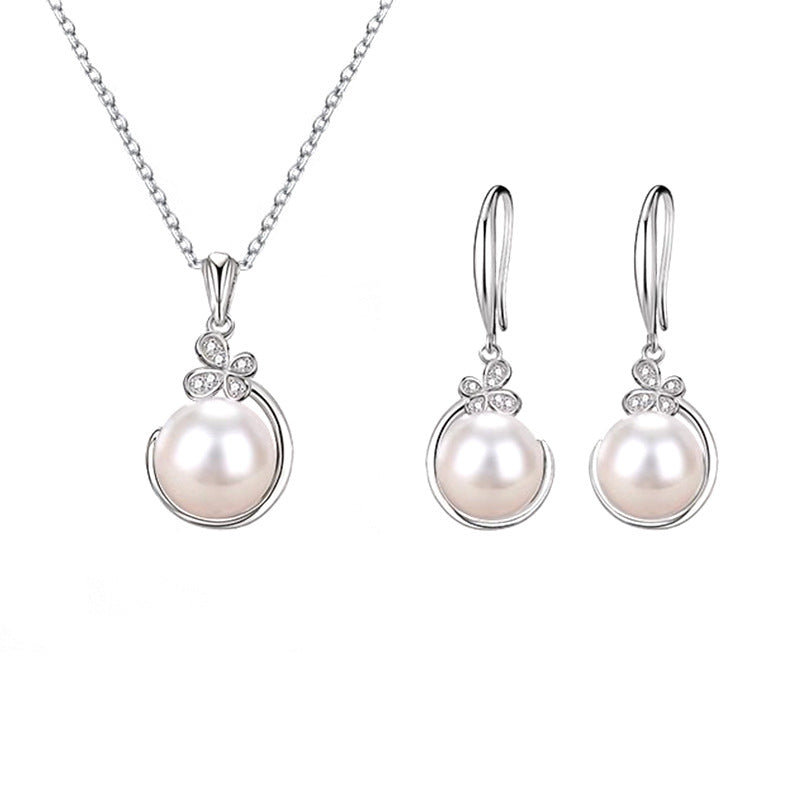 Wholesale  Butterfly Necklace  Pearl Earrings Pearl Necklace Jewelry suit
