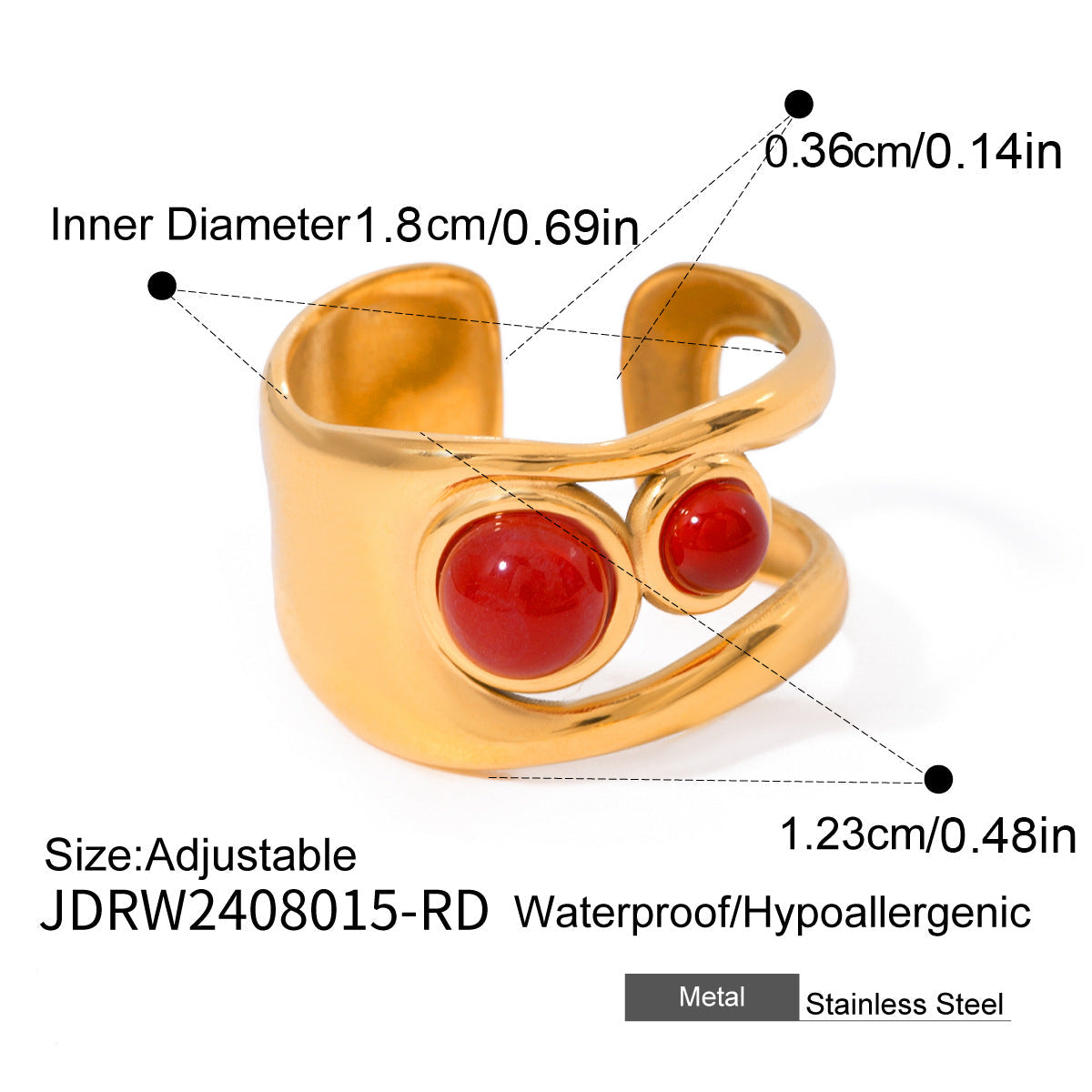 Wholesale 18k gold stainless steel red agate heart earrings rings necklace