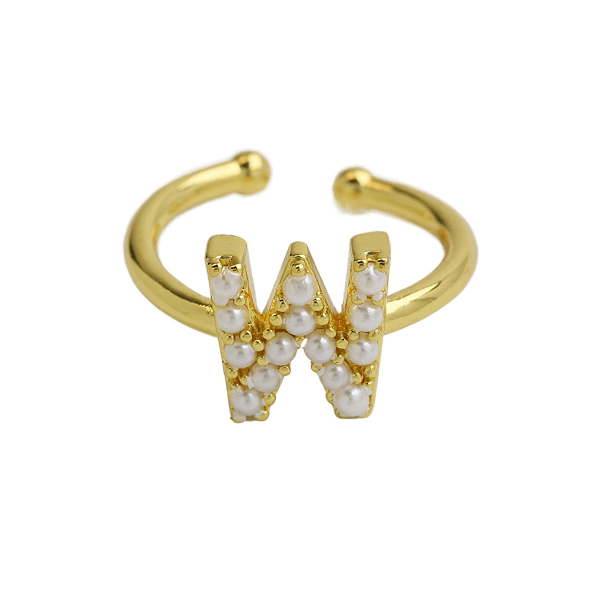 Wholesale  brass pearl 26 English letters open ladies ring