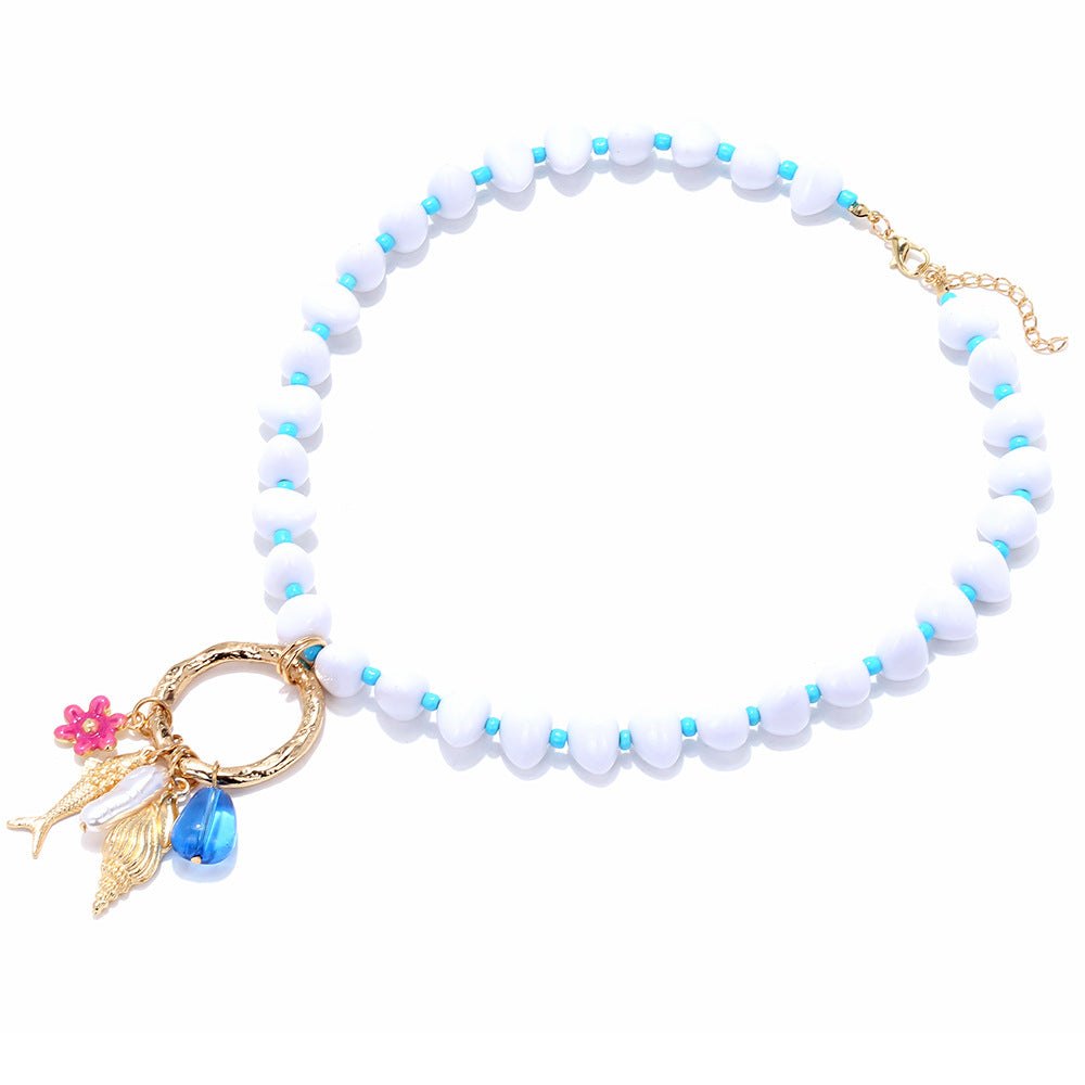 Wholesale Spliced Irregular Pearl Tropical Fish Conch Flower Pendant Necklace