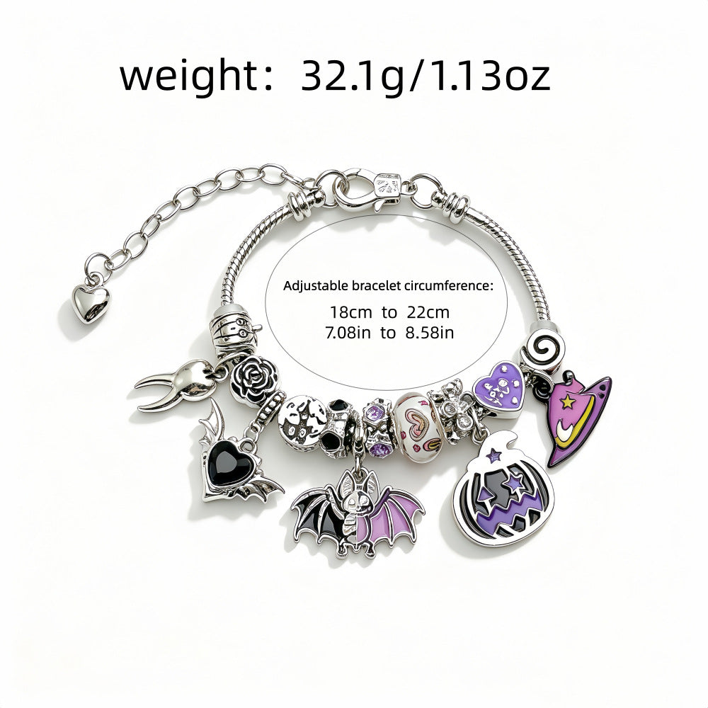 Wholesale Adjustable  Bead Bracelet With Pumpkin Bat Owl Skull Charms Vintage Zinc Alloy Unisex Jewelry Gift