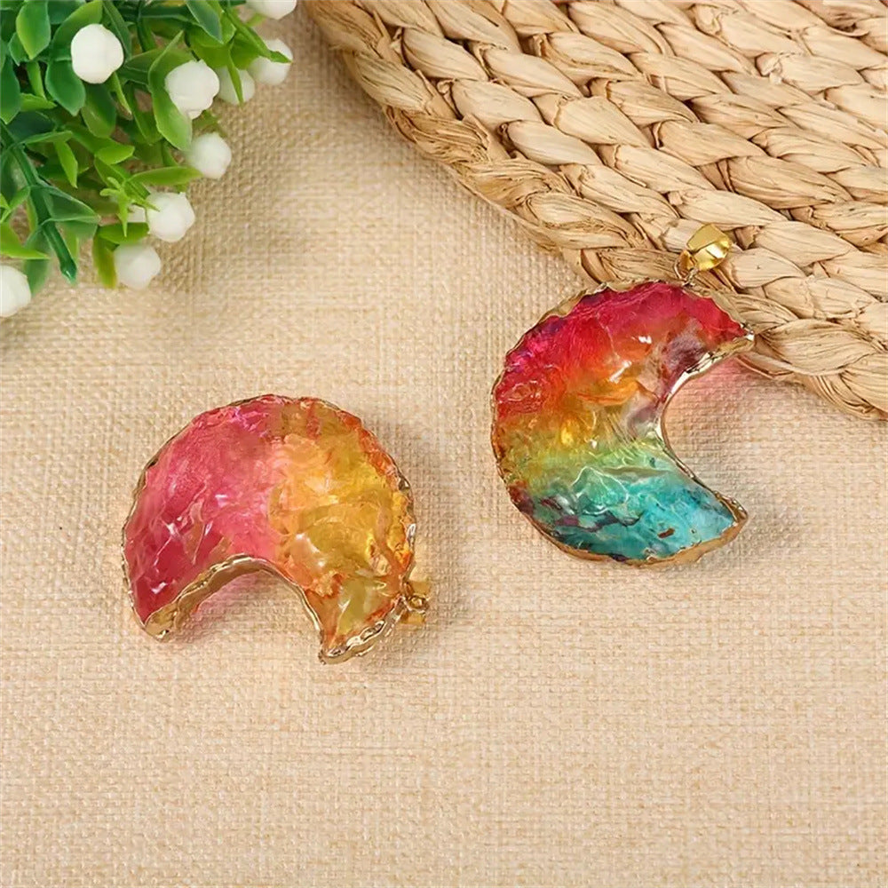 Wholesale Rainbow Moon Amethyst Crystal Alloy Pendant Necklace DIY Fashion Accessory Boutique Gift
