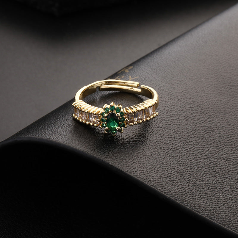 Wholesale Vintage Emerald Green Open Snake Ring Copper Zircon Women S Fashion Jewelry Accessory