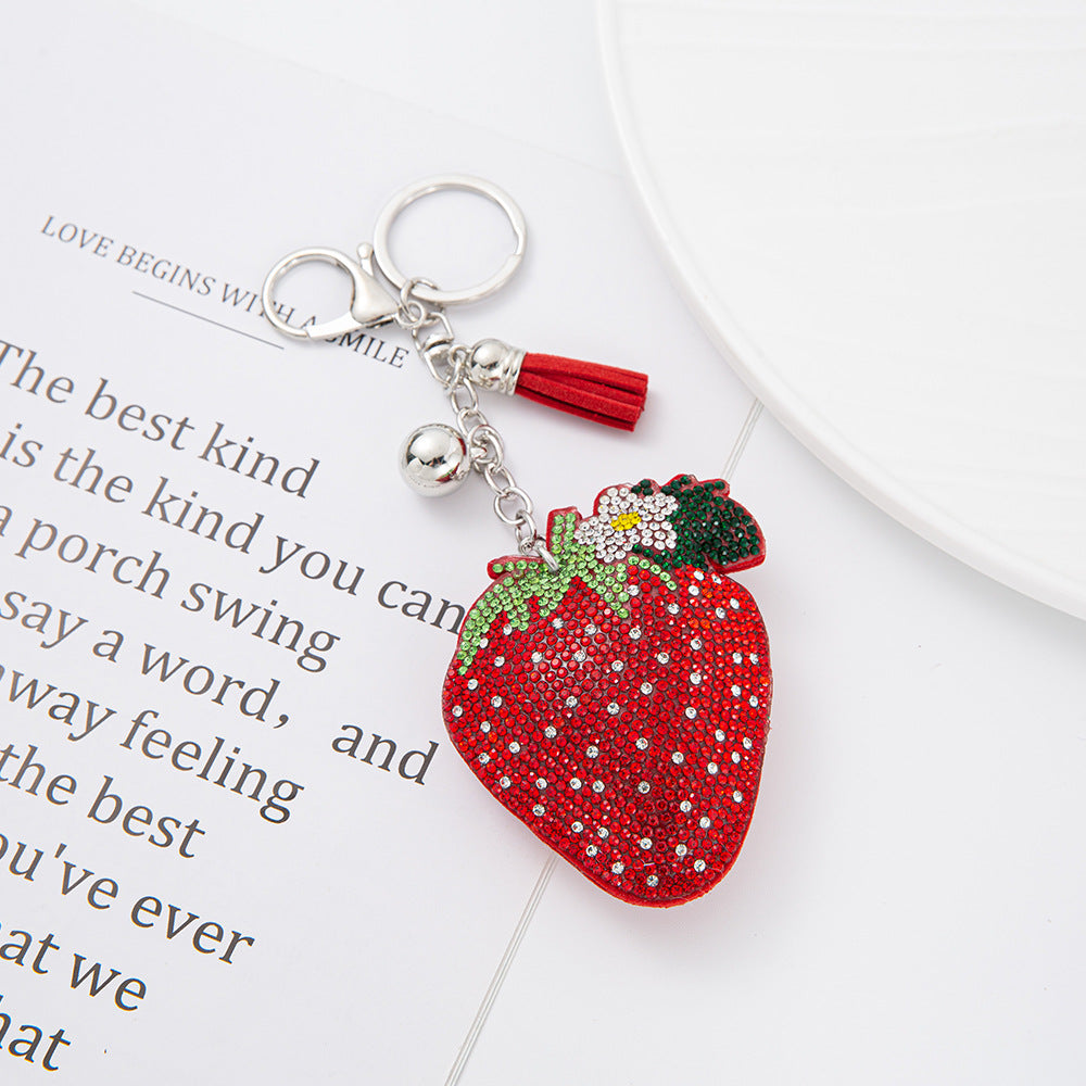 Wholesale Creative  Velvet Diamond-encrusted Strawberry Keychain