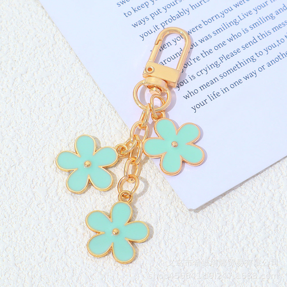 Wholesale Zinc Alloy Oil Dripping Flower Keychain Double-Sided Pendant Bag Charm