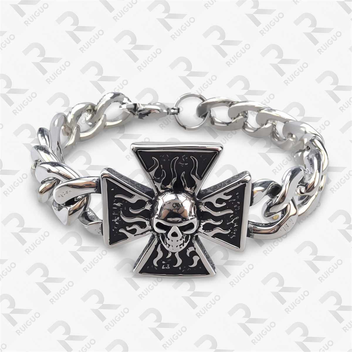 Wholesale Vintage Style Celtic Knot Skull Stainless Steel Cuban Cross Punk Bracelet ACC-BT-Ruig002