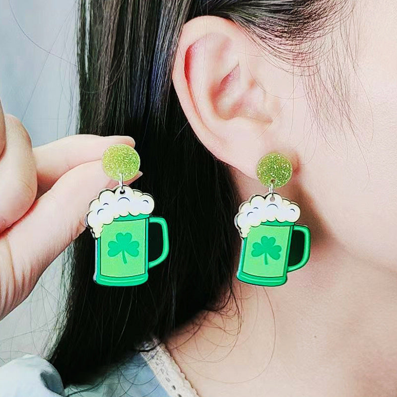 Wholesale 2pcs Acrylic St.  Patrick' s Day Four-Leaf Clover Butterfly Earrings