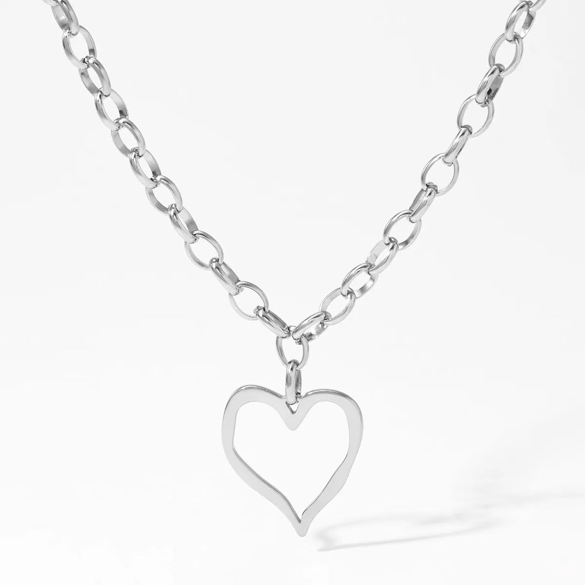 Wholesale Exaggerated Hollow Large Heart-Shaped Stainless Steel Necklace