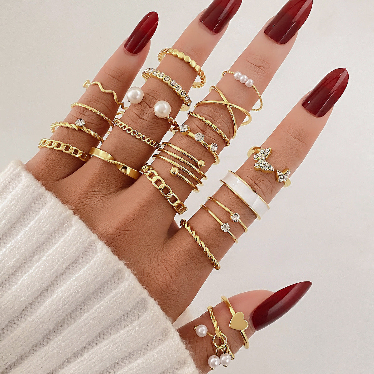 Wholesale 30pcs/set geometric Gothic wind finger ring female personality irregular ring suit