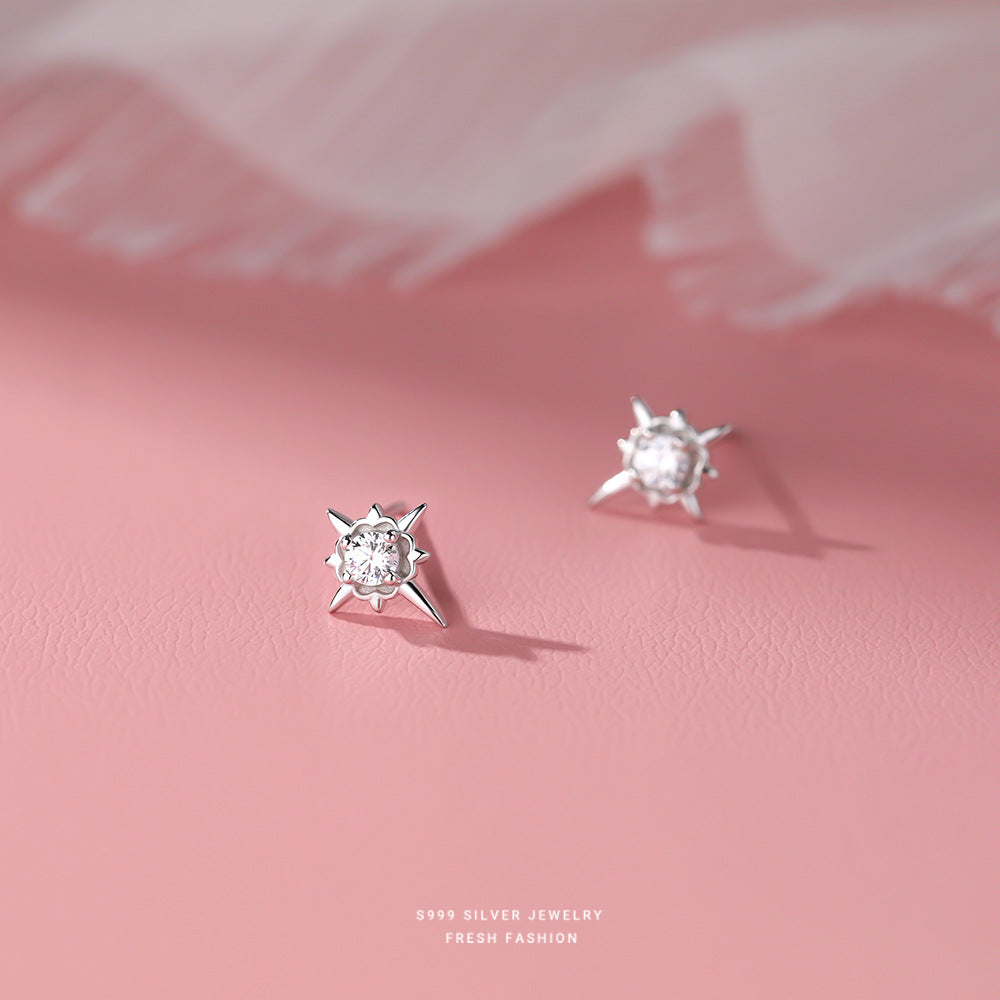 Wholesale s999 pure silver eight star stud earrings