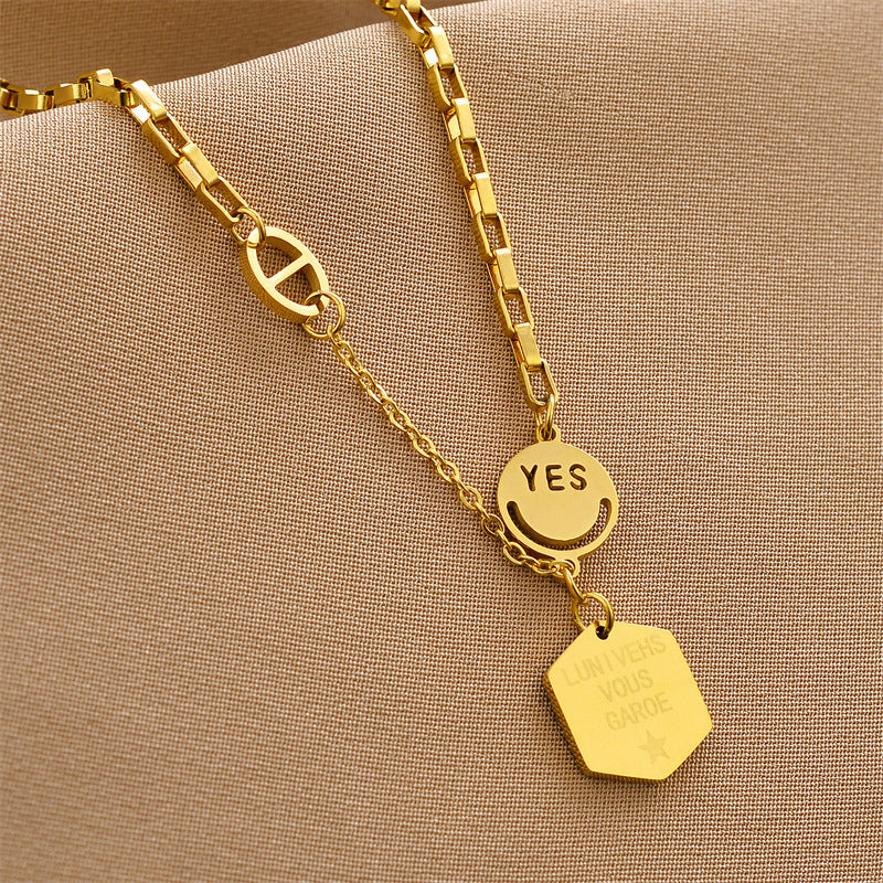 Wholesale Smiley Face Light Luxury Necklaces Titanium Steel Necklace ACC-NE-Chengy004