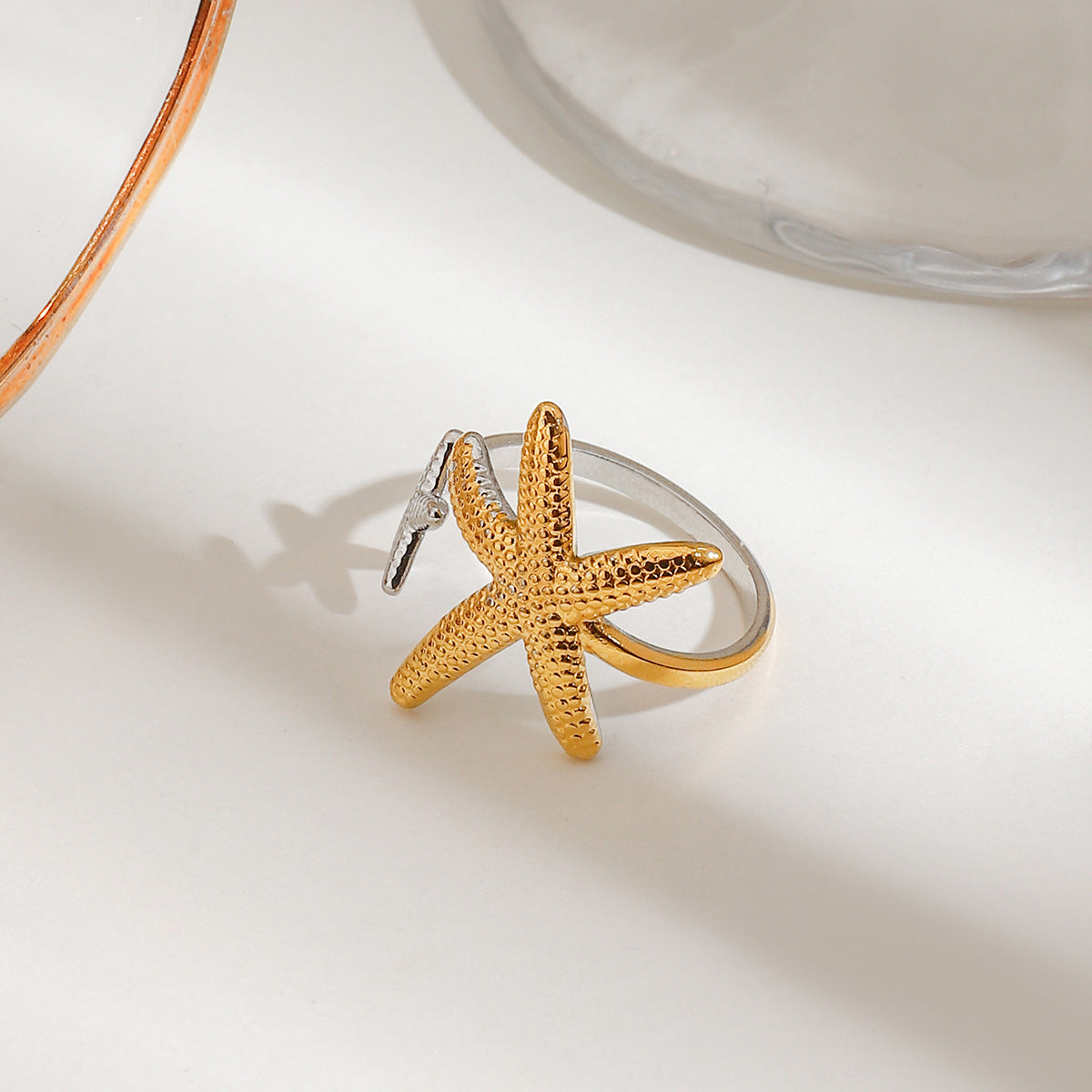 Wholesale 18K gold stainless steel starfish asymmetric ring