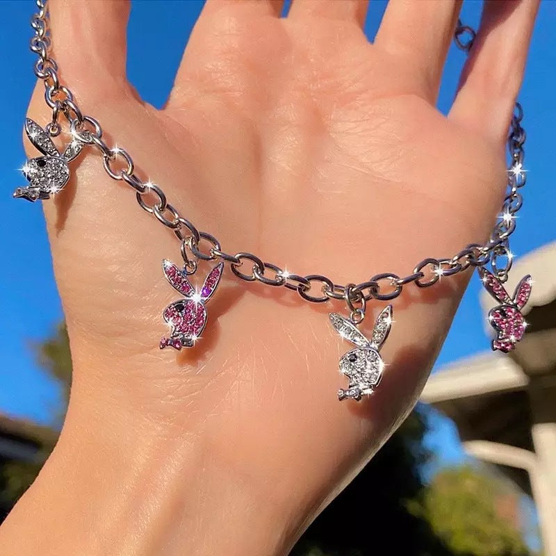 Wholesale  stainless steel rabbit necklace  rock full diamond clavicle chain necklace