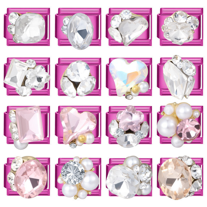 Wholesale DIY Bracelet Accessory Set Pink Crystal Flower Heart Pearl for Jewelry Making Craft Supply
