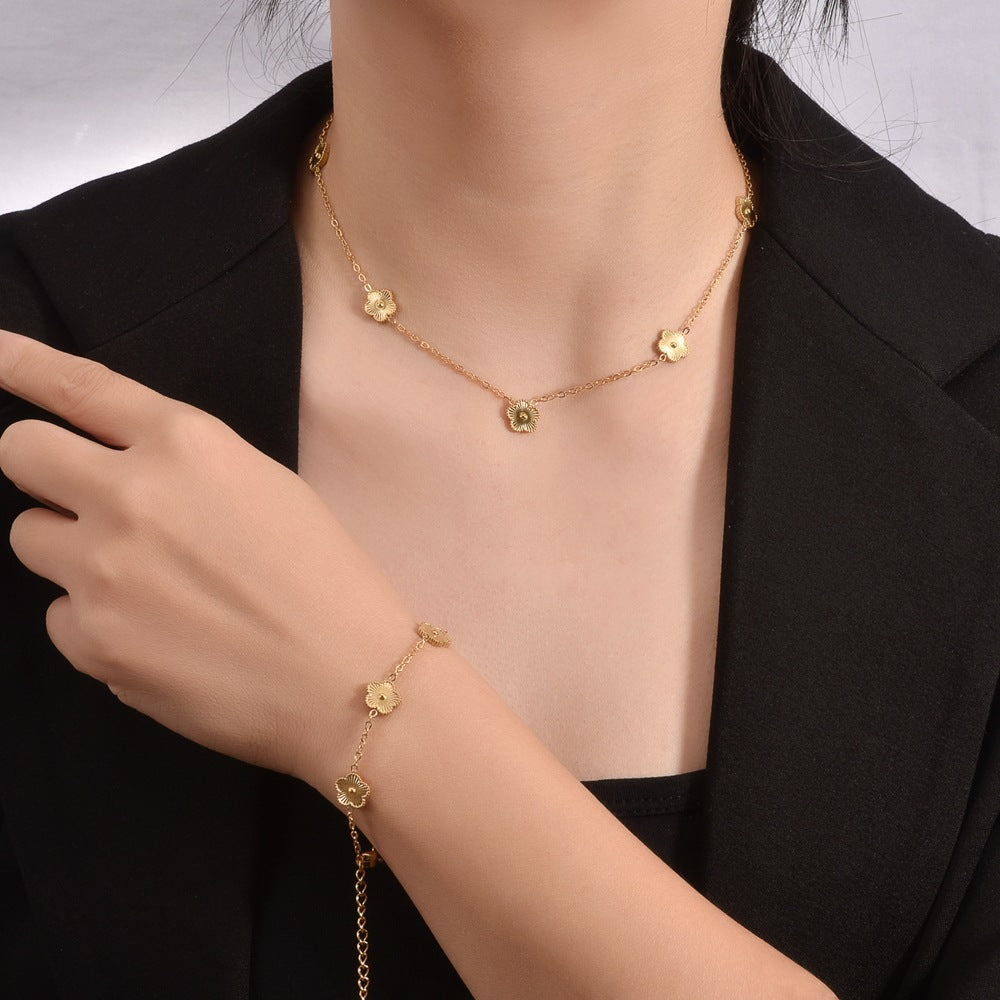 Wholesale 9MM Titanium Steel Five-leaf Clover Bracelet Earrings Necklaces ACC-BT-QianHui006