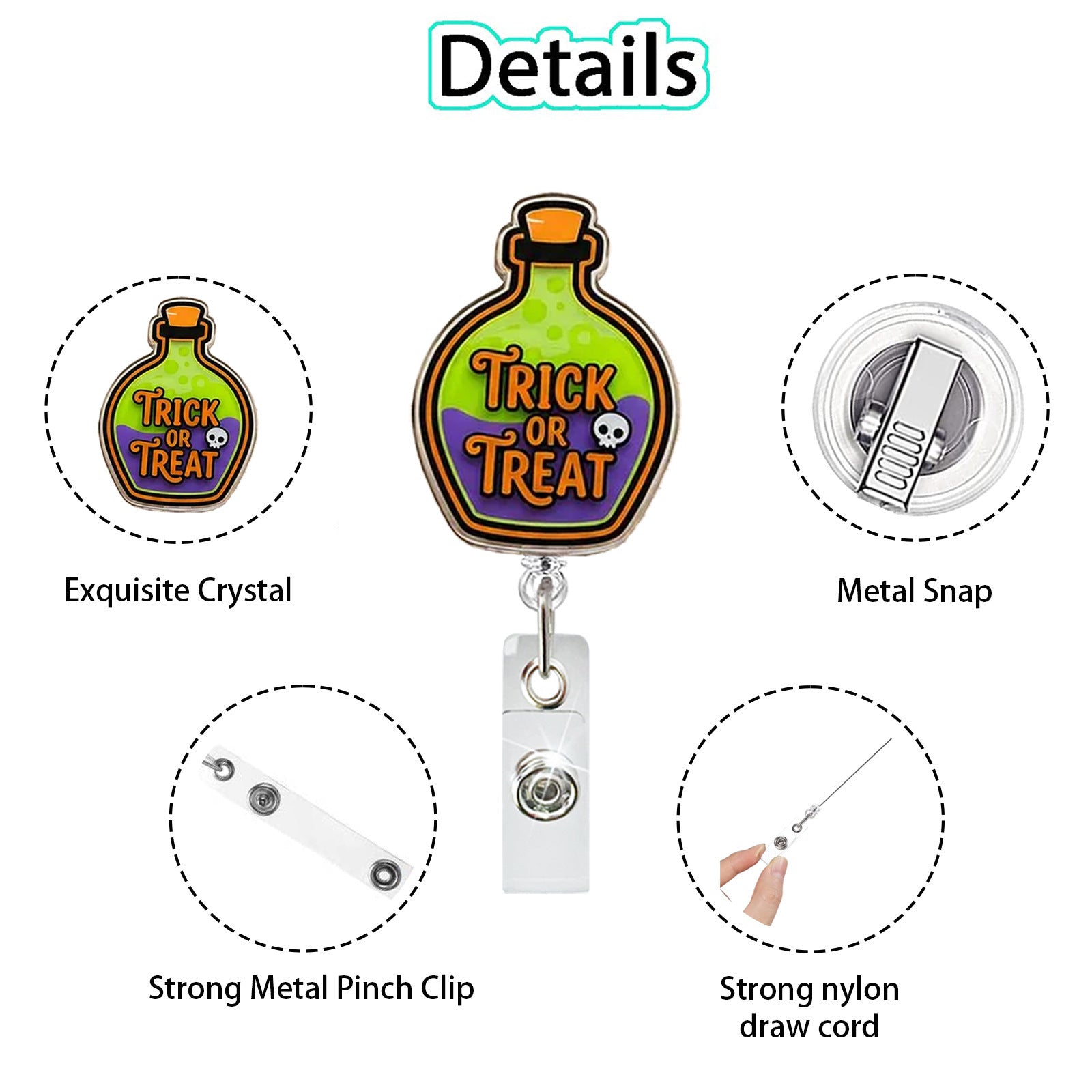 Wholesale  Pumpkin Bat Retractable Badge Reel - Cute Acrylic ID Holder Decorative Office Gift Accessory