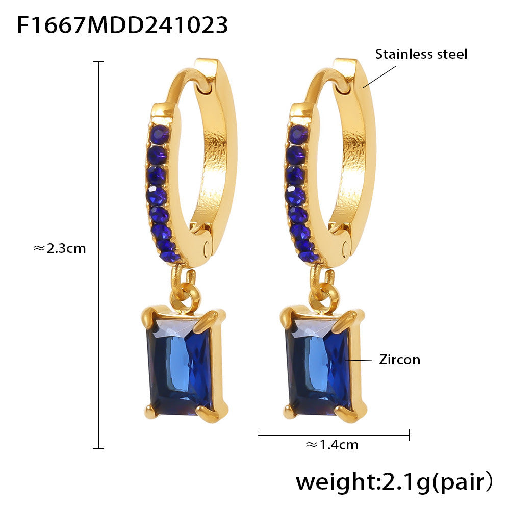 Wholesale Stainless Steel  Light Luxury Square Drop Zircon Earrings