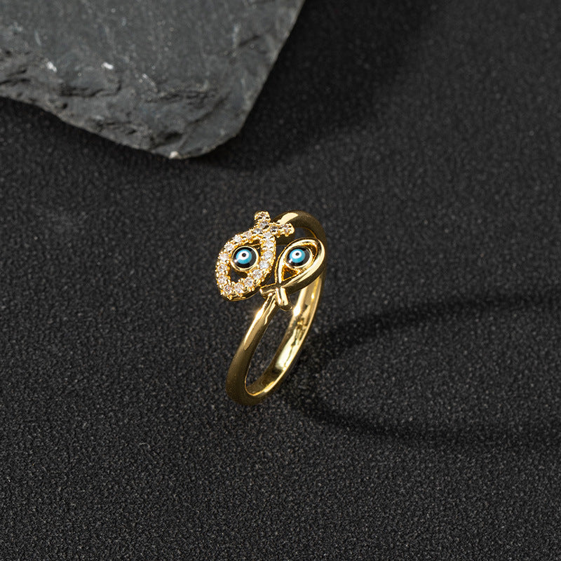 Wholesale Evil Eye Vintage Open Ring Copper Zircon Enamel Ring Fashion Jewelry Accessory For Everyday Wear