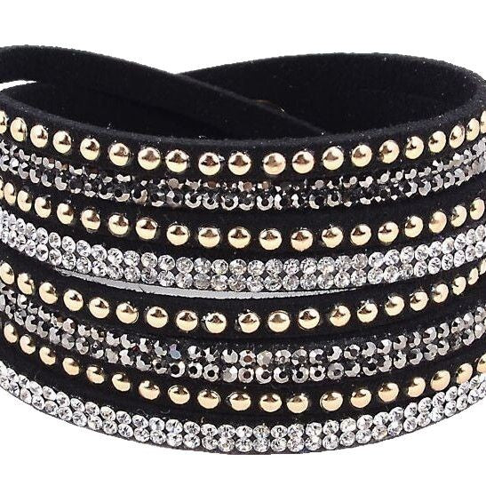 Wholesale Leather and velvet double cross bracelet with rhinestones