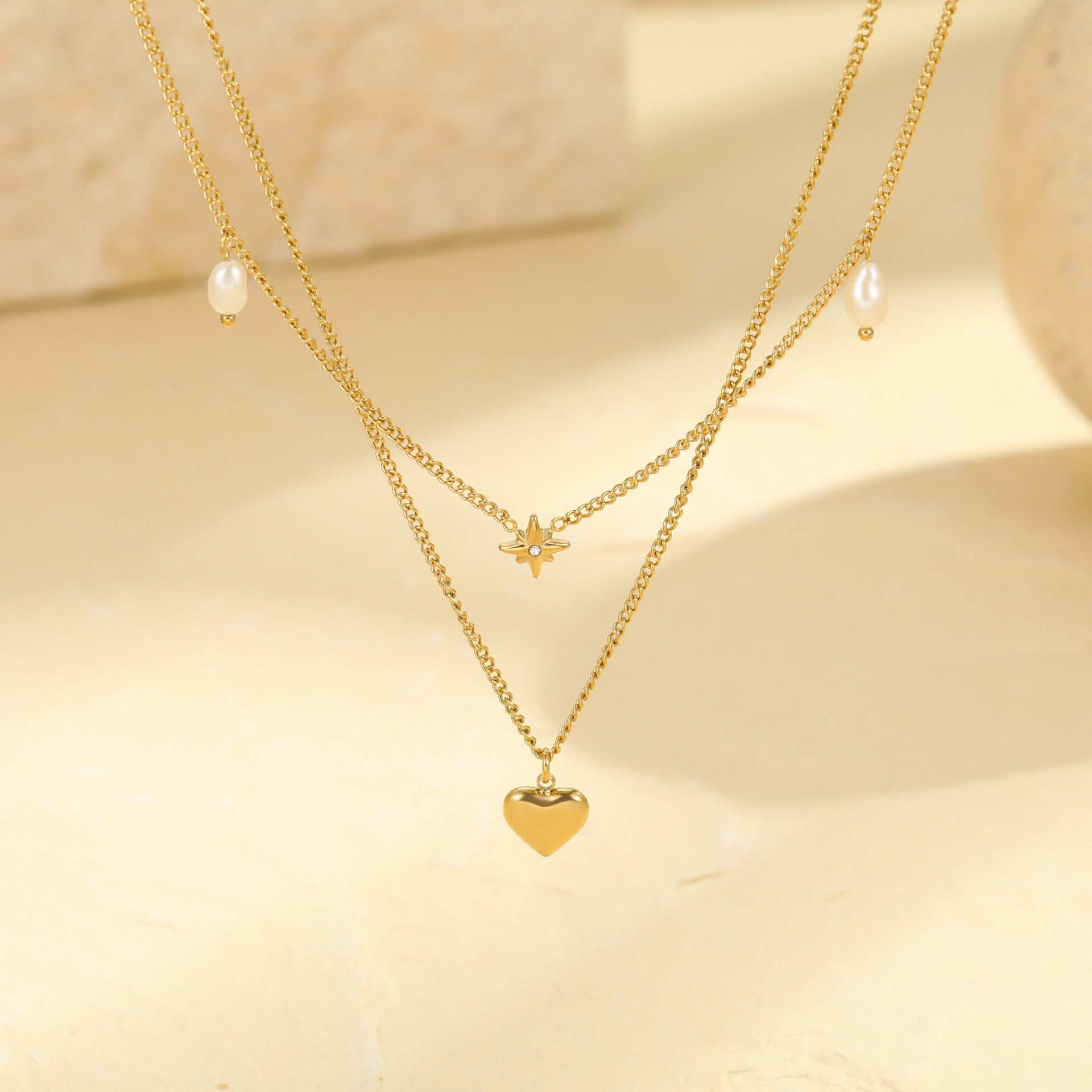 Wholesale  love diamond design sense double stainless steel necklace