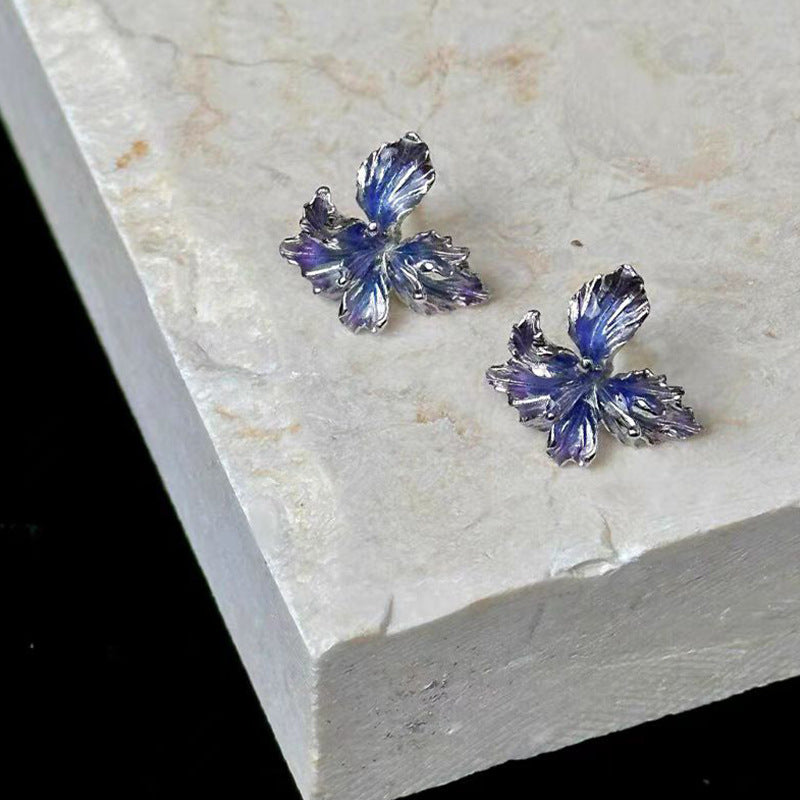 Wholesale gradient blue purple flower earrings