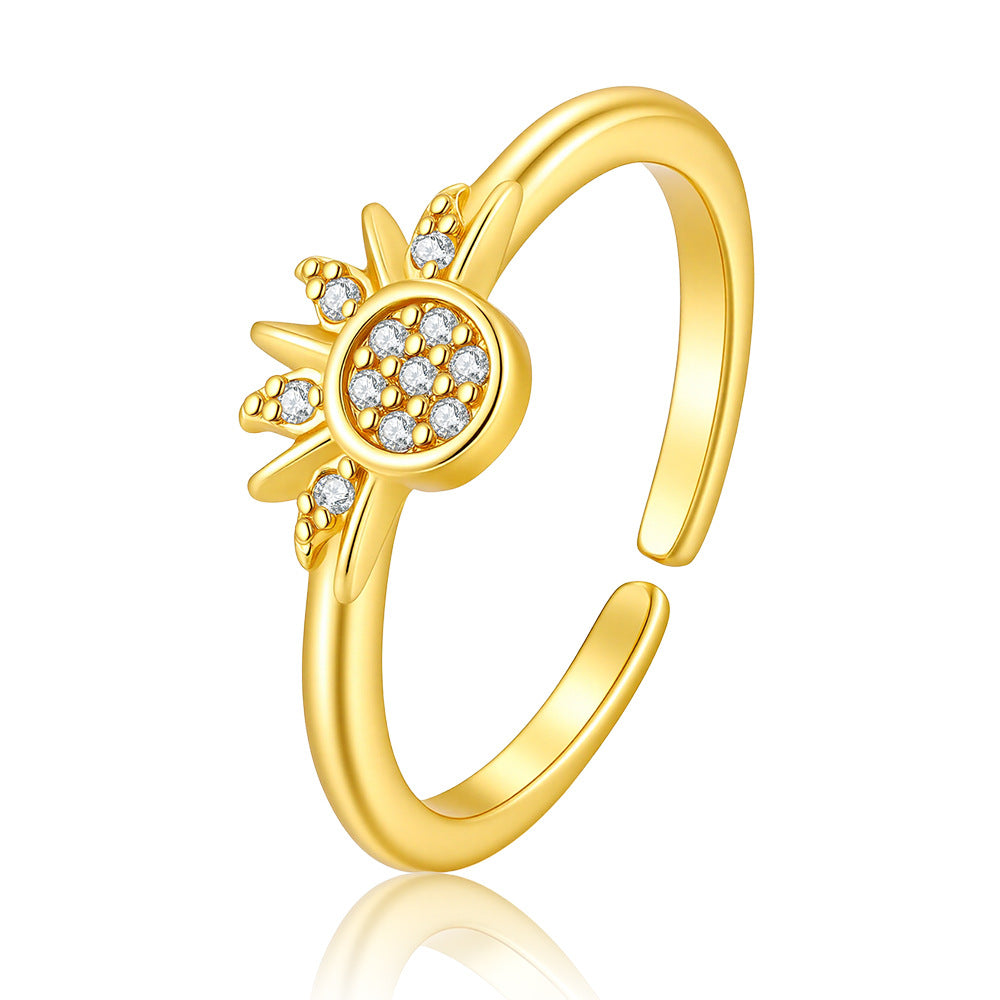 Wholesale Copper Electroplated Sun Moon Ring Stylish Astronomical Jewelry Accessory Gift